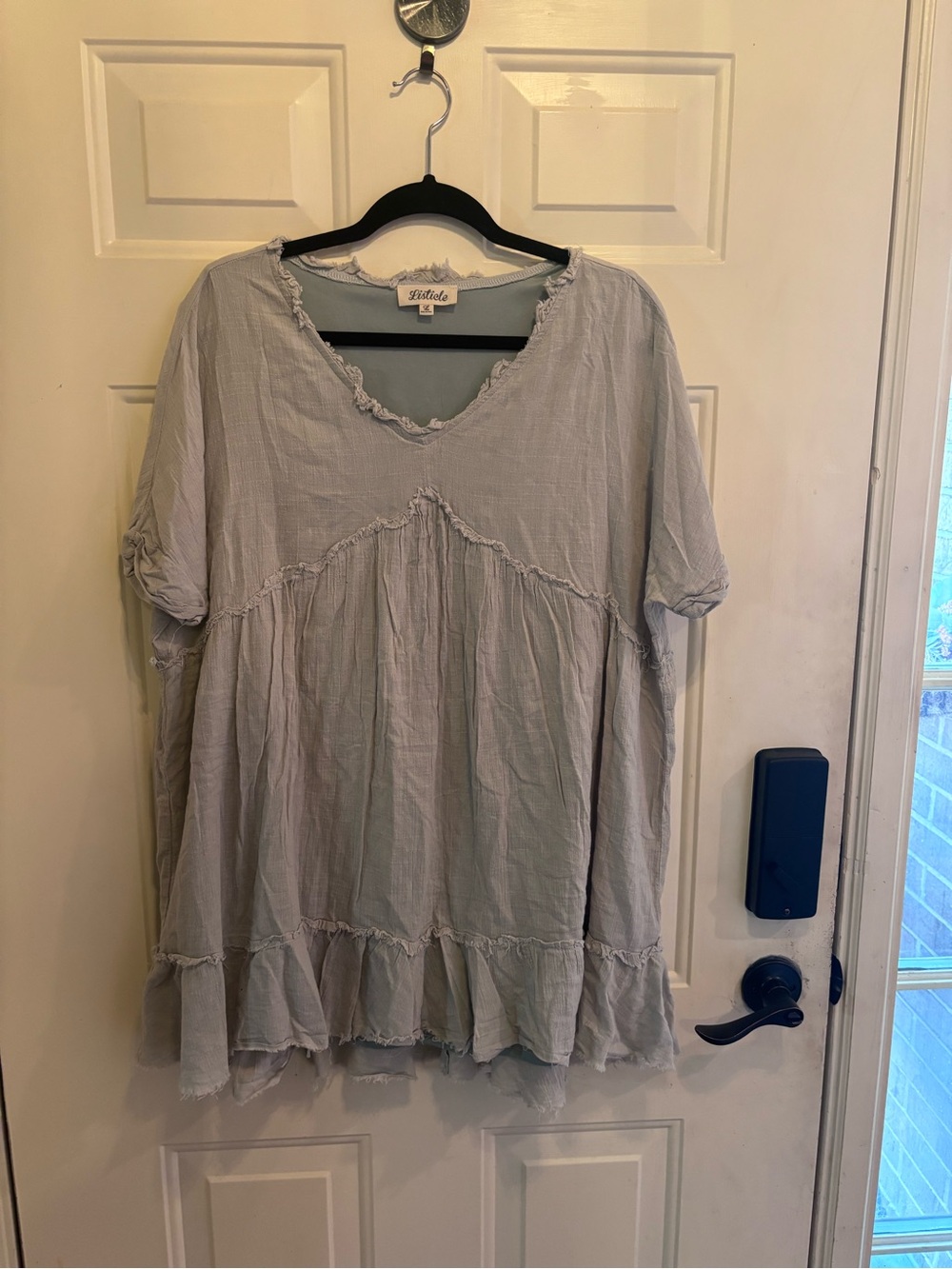 Anthropologie Listicle Light Blue Ruffle Trim Boho Chic Mini Dress - Picture 5 of 5